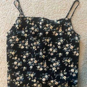 Forever 21 Black Tank Top with Yellow and White Floral Pattern
